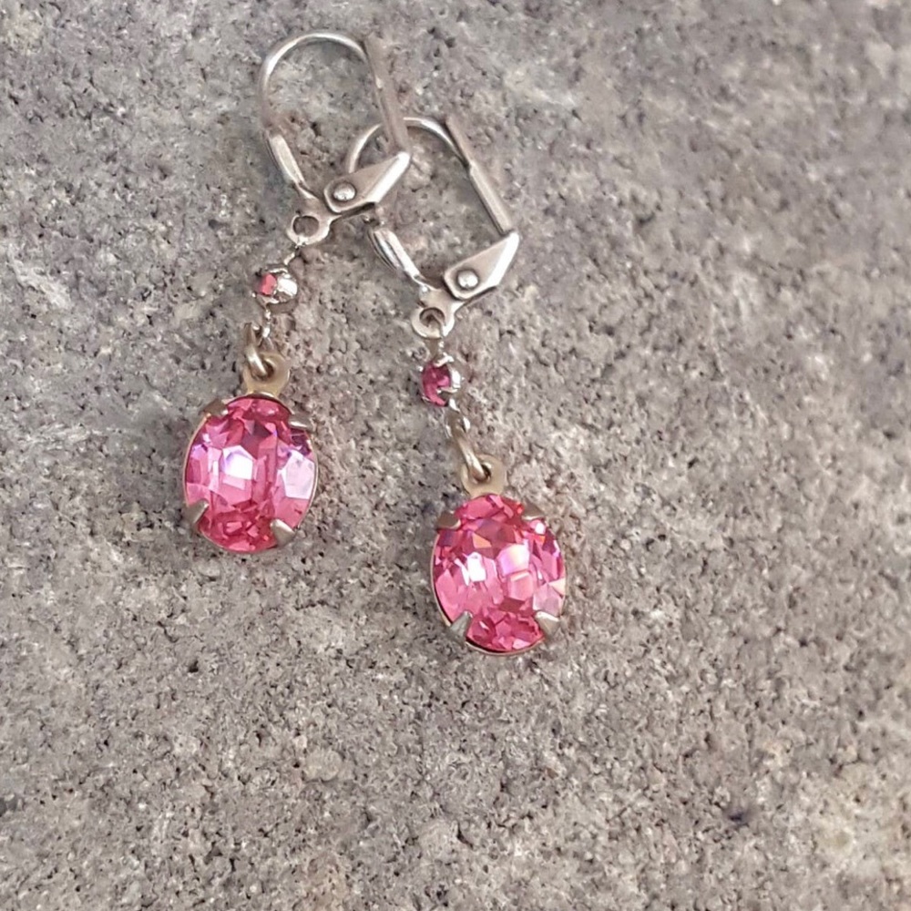 Sadie Green Genuine Austrian Pink Swarovski Crystal Drop Earrings